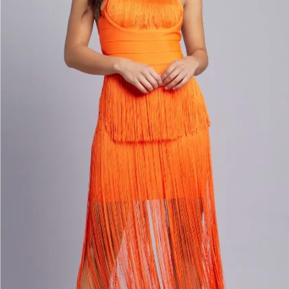 Vibrant Orange Fringe Dress